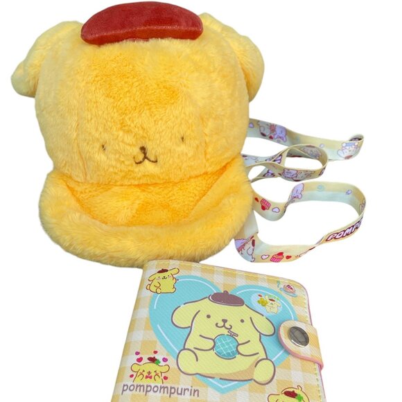 POMPOMPURIN Bifold Wallet Yellow Plush Sanrio Shoulder Bag NWT Lot - Picture 1 of 10